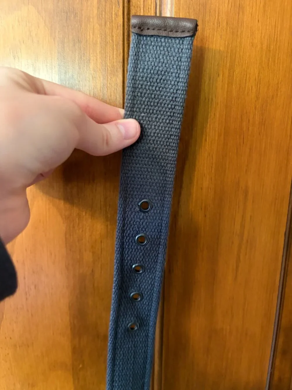 Charcoal Gray Canvas Web Belt Gunmetal Buckle Faux Leather Trim Size 32